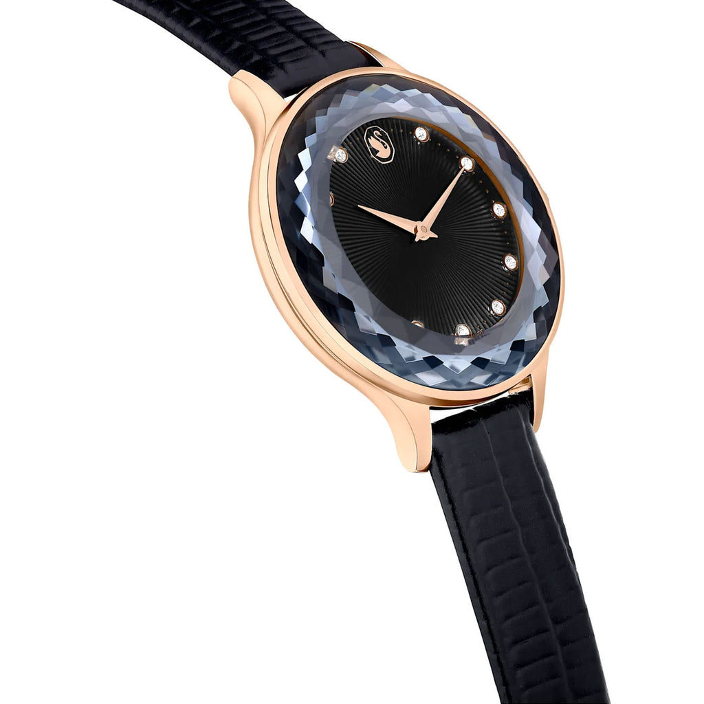 Swarovski 'Octea Nova' Black Crystal Leather Watch 5650033