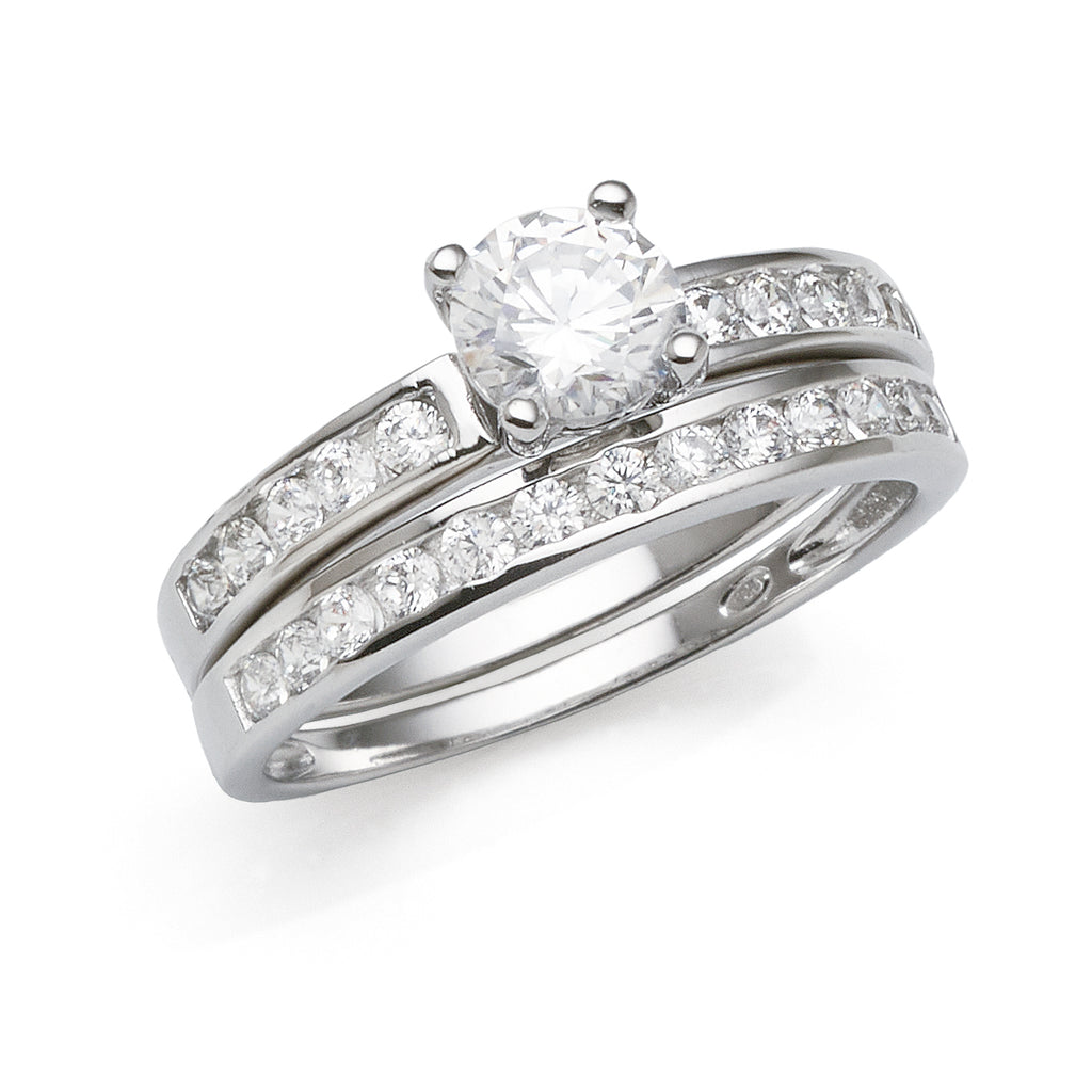 Sterling Silver Round Cubic Zirconia Channel Set Ring Set