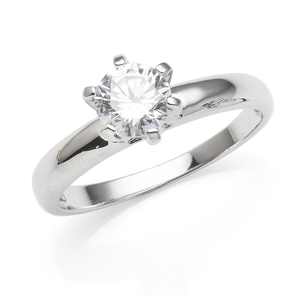 Sterling Silver Round Cubic Zirconia Solitaire Ring