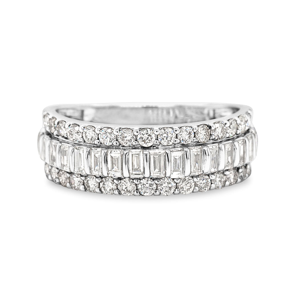 9ct White Gold Baguette & Brilliant Cut Diamond Band TDW 0.6