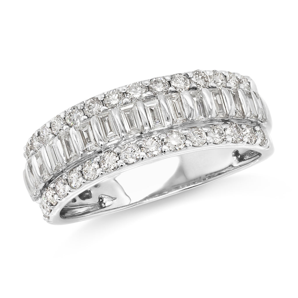 9ct White Gold Baguette & Brilliant Cut Diamond Band TDW 0.6