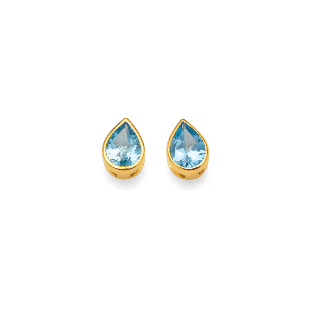 9ct Yellow Gold Pear Swiss Blue Topaz Stud Earrings