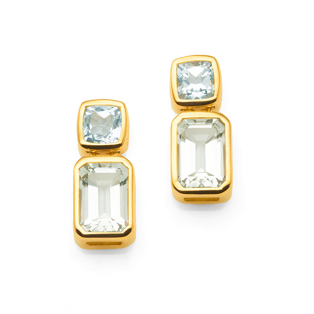 9ct Yellow Gold Octagonal Green Amethyst & Cushion Cut Topaz