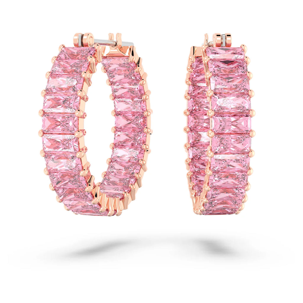 Swarovski Matrix Rose Tone Pink Crystal Hoop Earrings 565772