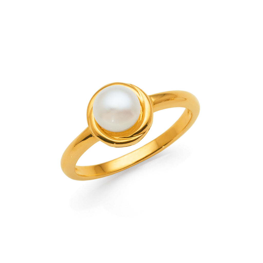 9ct Yellow Gold Button Freshwater Pearl Ring