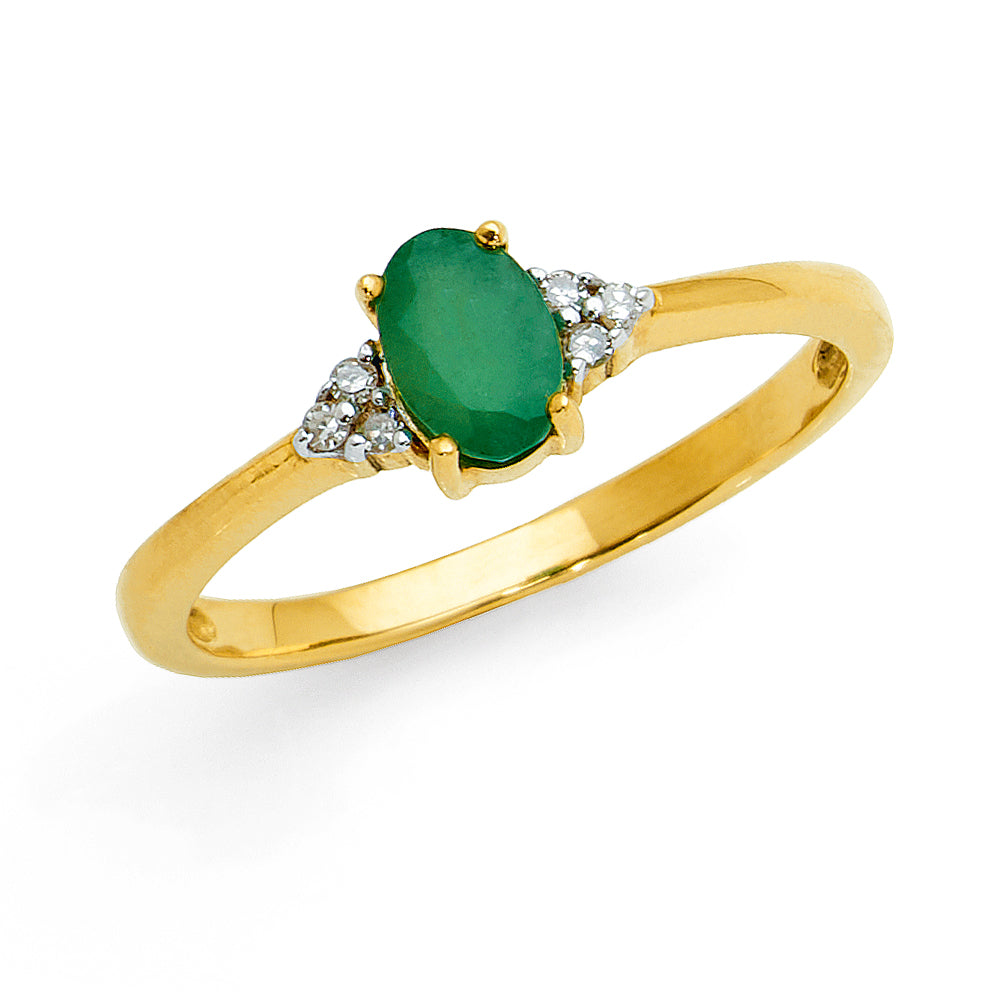 9ct Yellow Gold Oval Emerald & Diamond Ring