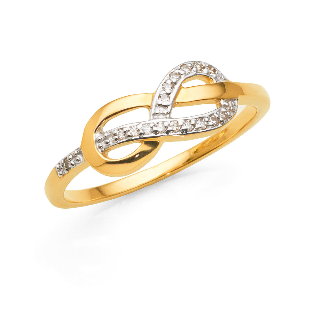 9ct Yellow Gold Diamond Grain Set Infinity Ring
