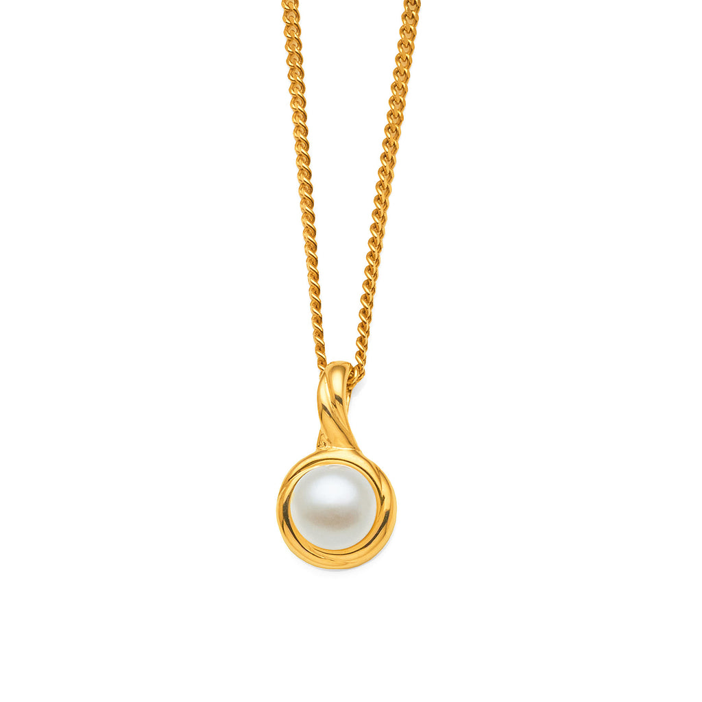 9ct Yellow Gold 6mm Button Freshwater Pearl Pendant