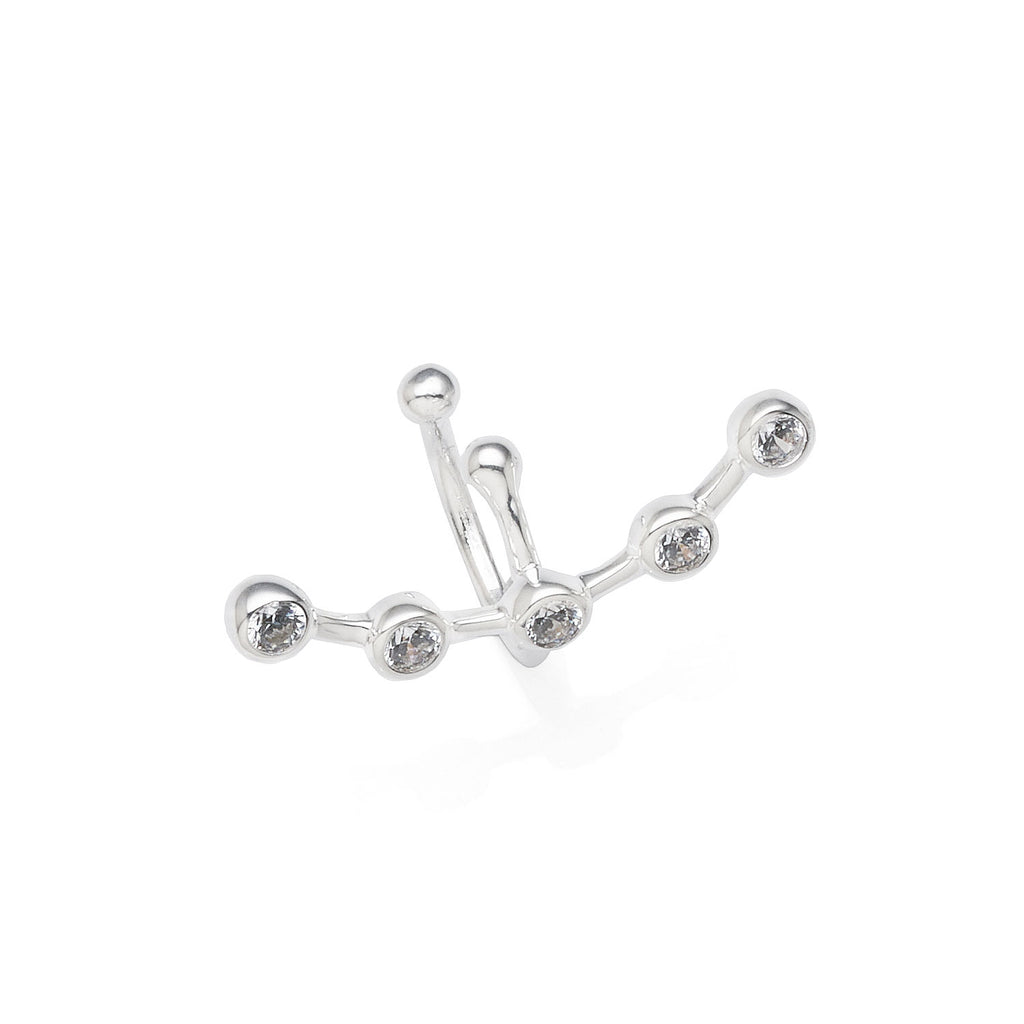 Sterling Silver Cubic Zirconia Curved Single Ear Cuff