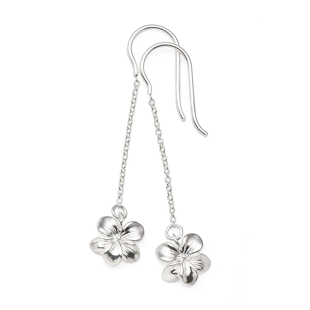 Sterling Silver Flower Cable Chain Drop Hook Earrings