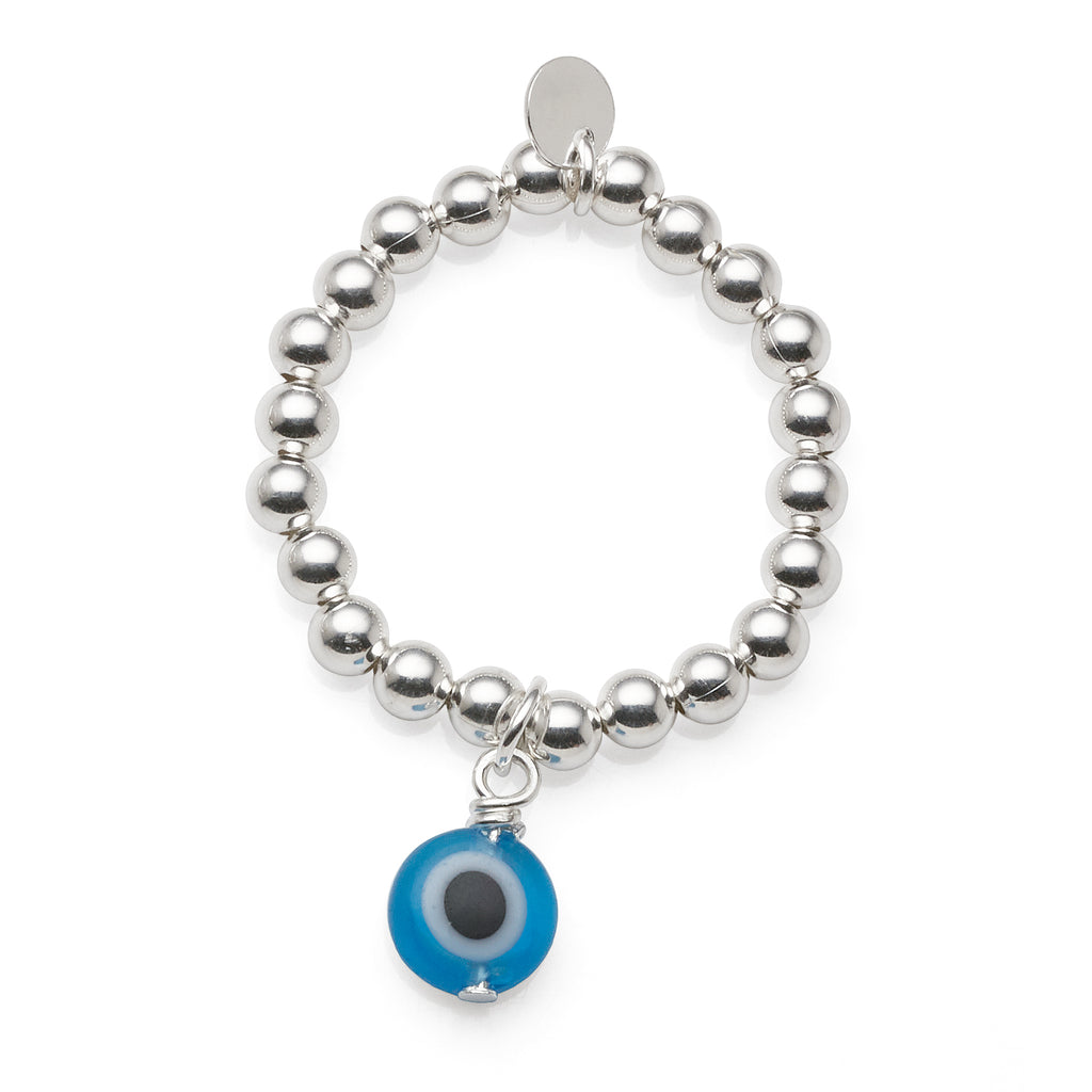 Sterling Silver Hanging Murano Glass Evil Eye Charm Stretch