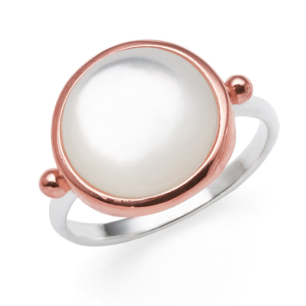 Sterling Silver Rose Tone Bezel Set Mother Of Pearl Ring