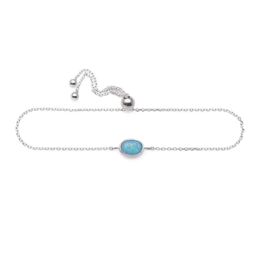 Sterling Silver Synthetic Blue Opal Adjustable Bracelet