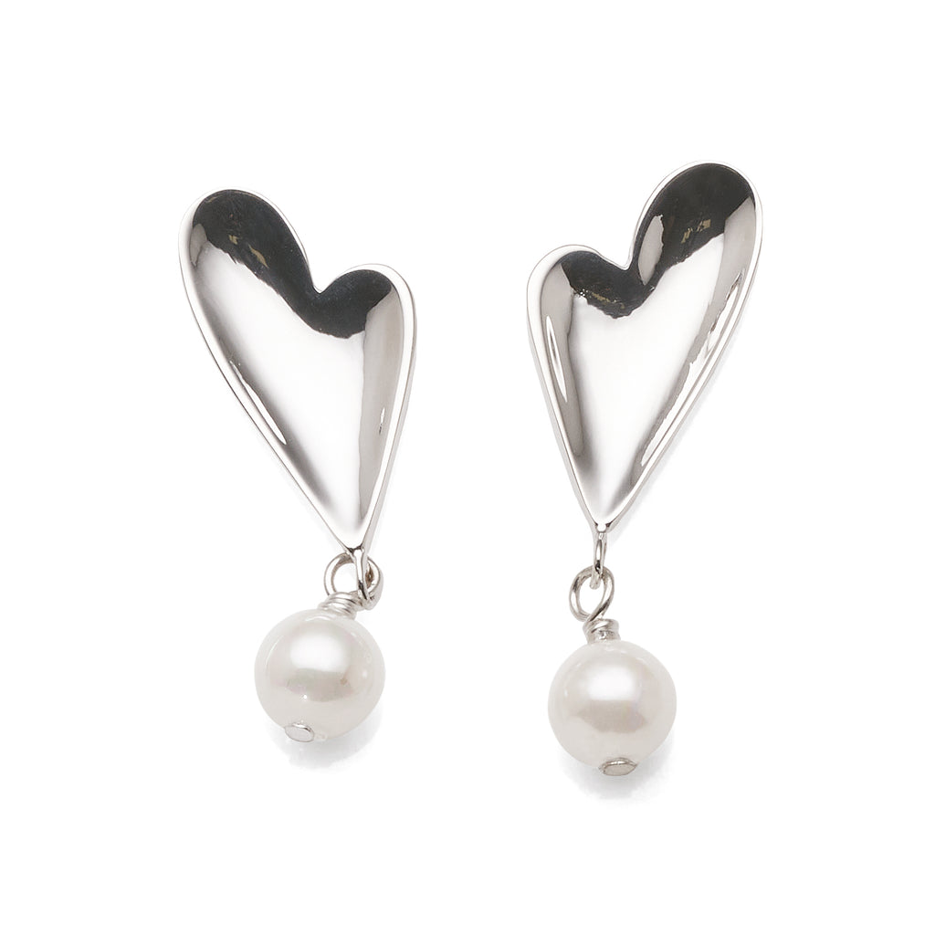 Sterling Silver Pearl Drop Heart Studs