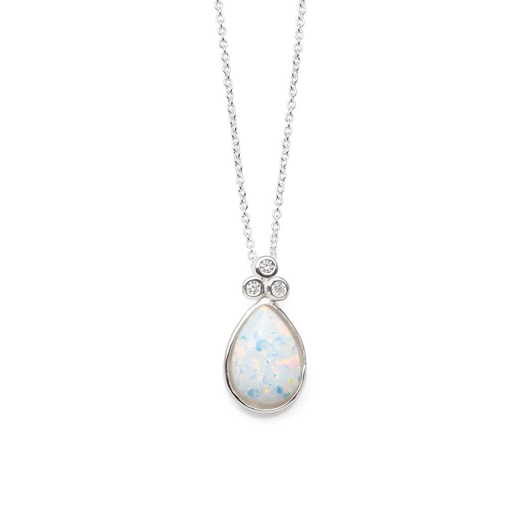 Sterling Silver White Created Opal & Cubic Zirconia Pendant