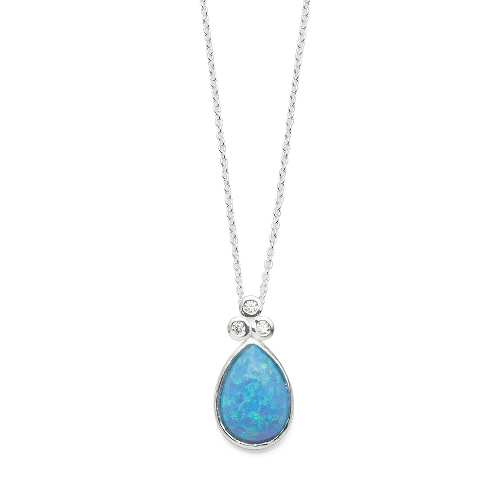 Sterling Silver Blue Oval Opal-Look Cubic Zirconia Pendant