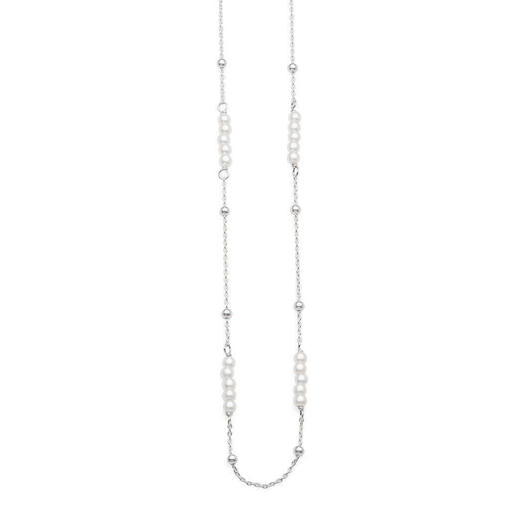Sterling Silver Ball, Synthetic Pearl & Cable Chain Necklet