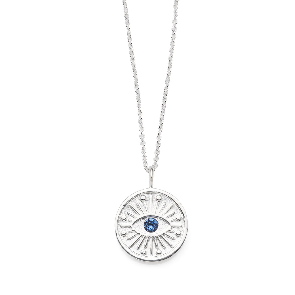 Sterling Silver Blue Crystal Round Eye Pendant On 40+5cm Cab