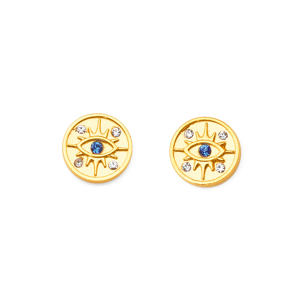 Gold Tone Sterling Silver Crystal Set Round Eye Stud Earring