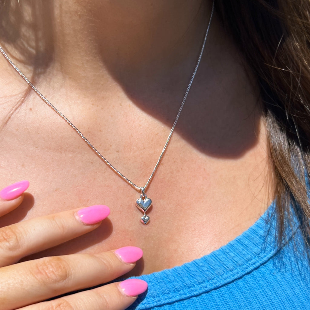 Sterling Silver Double Plain Vertical Heart Pendant