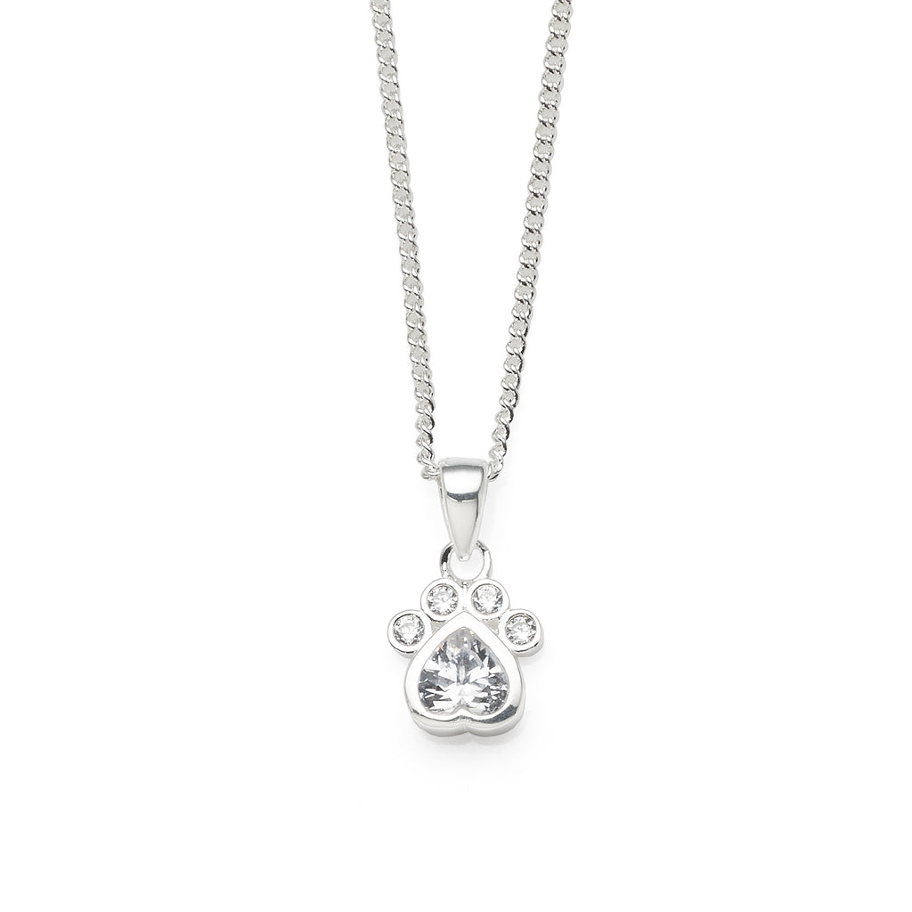 Sterling Silver Cubic Zirconia Dog Paw Print Pendant