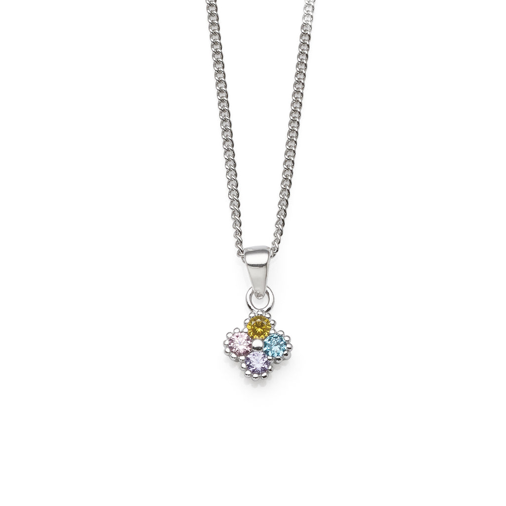 Sterling Silver Multi Colour Cubic Zirconia Flower Pendant