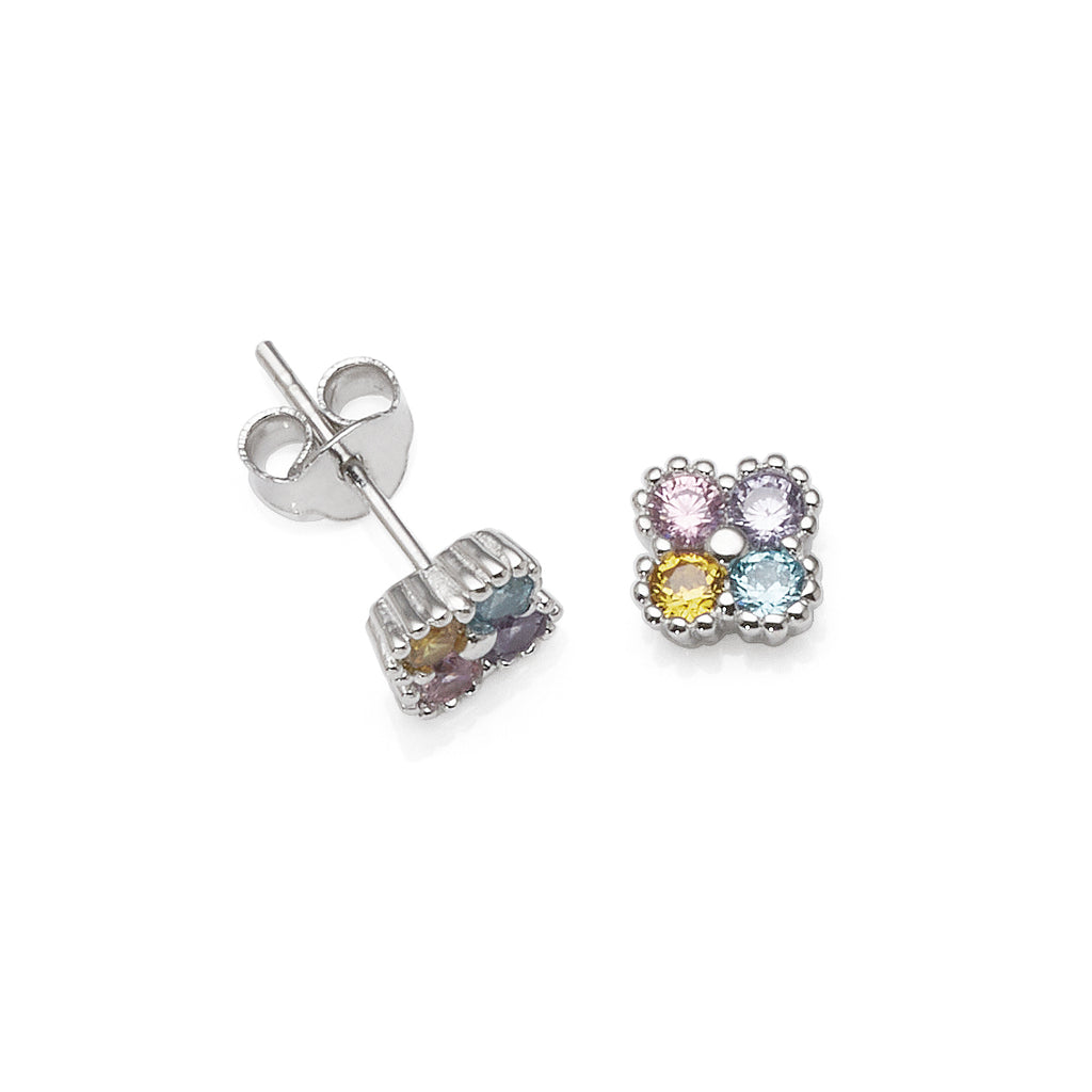 Sterling Silver Multi Colour Cubic Zirconia Flower Studs