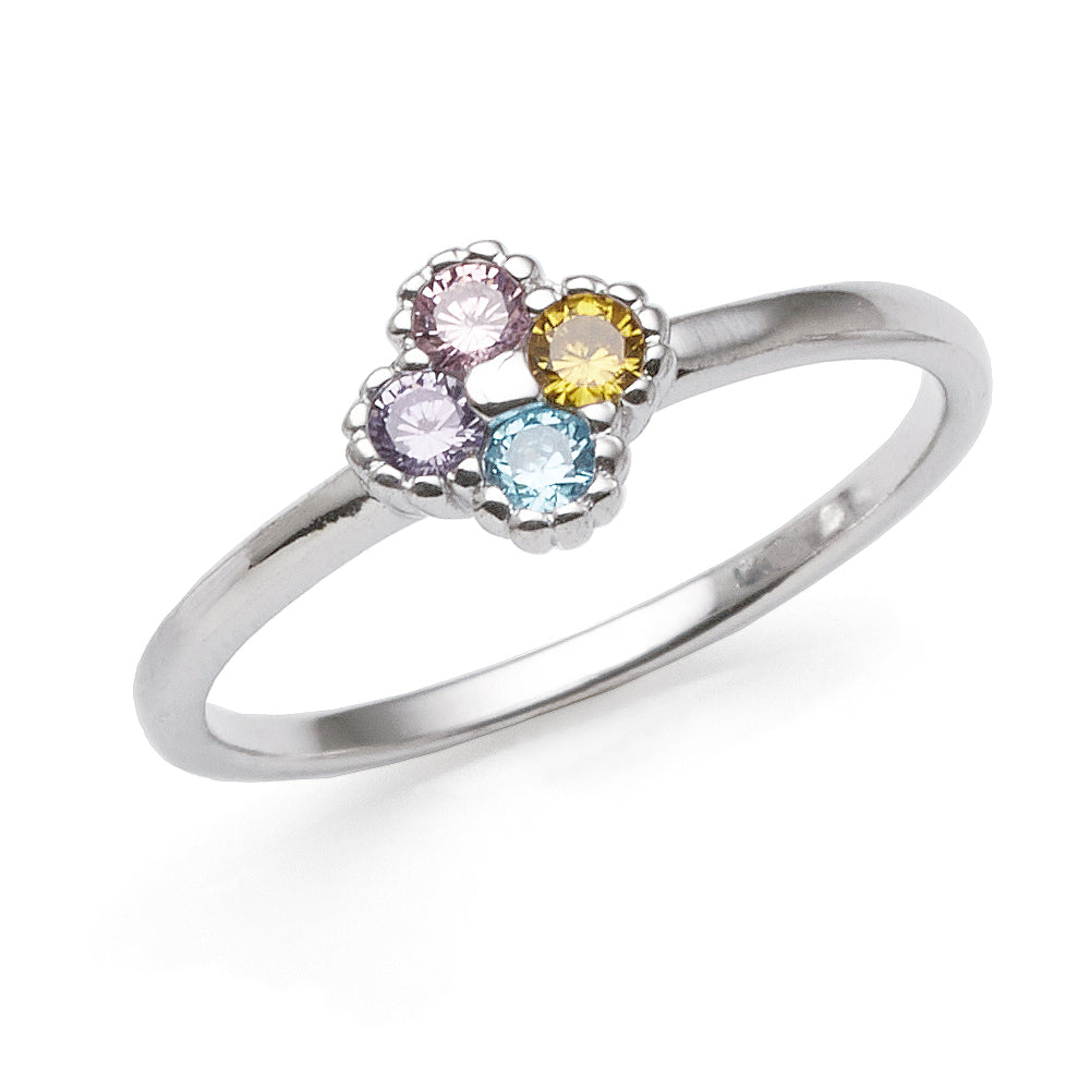 Sterling Silver Multi Colour Cubic Zirconia Flower Ring