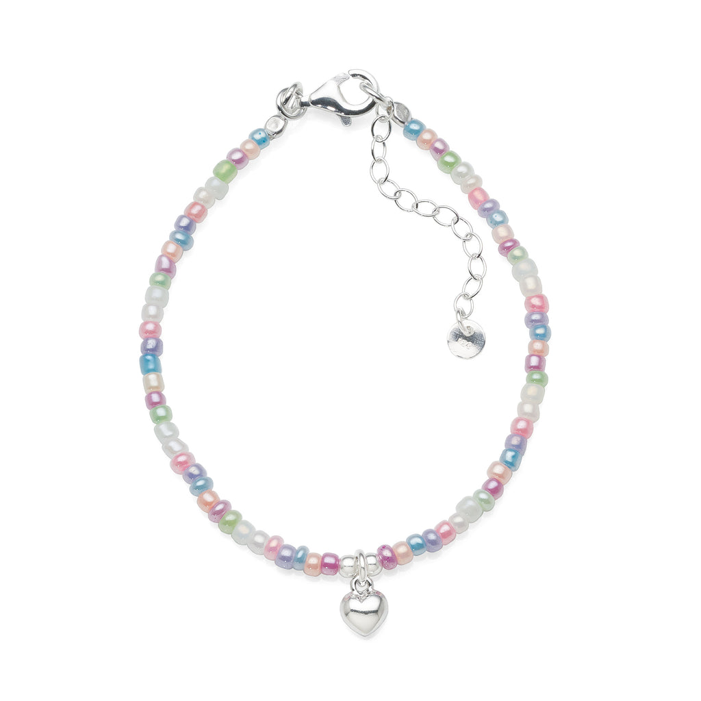 Sterling Silver Puff Heart Charm Multi-Coloured Pastel Bead
