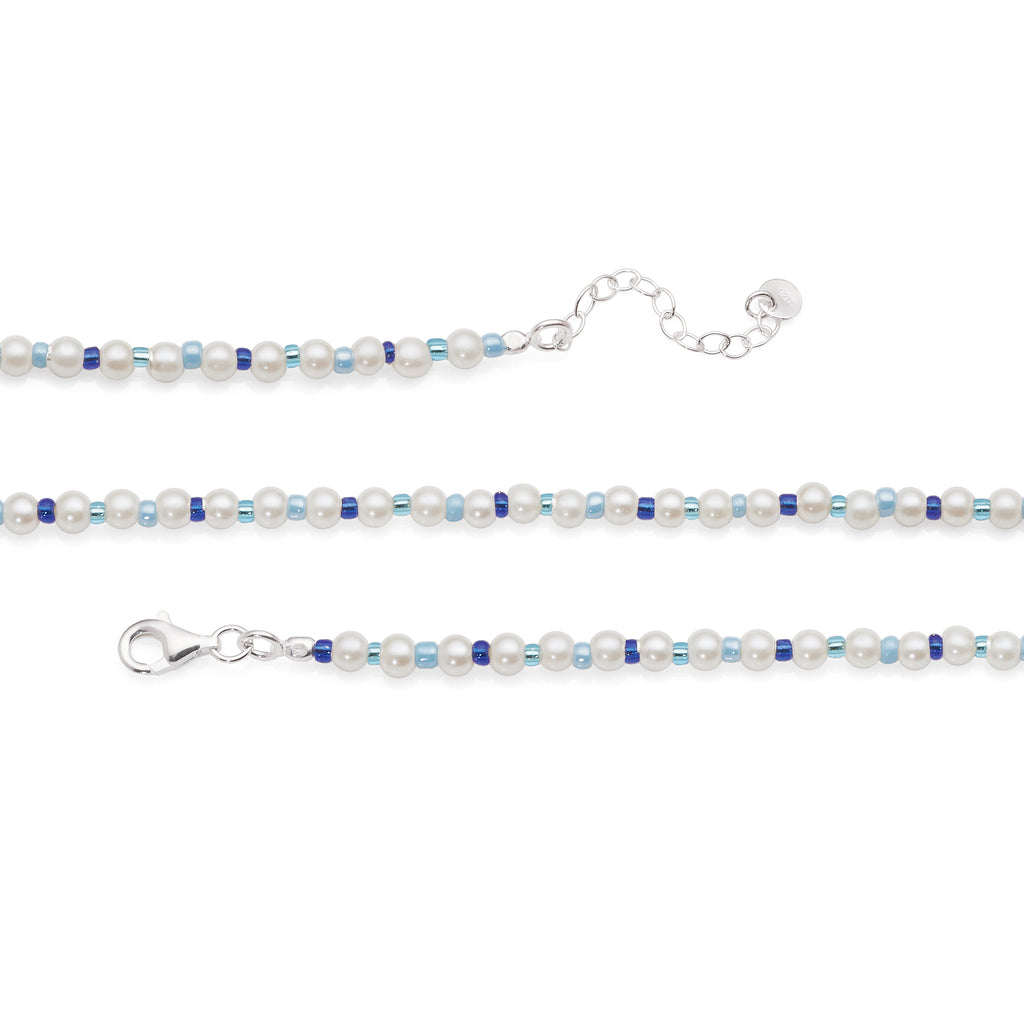 Sterling Silver Pearl, Blue & Aqua Bead Bracelet