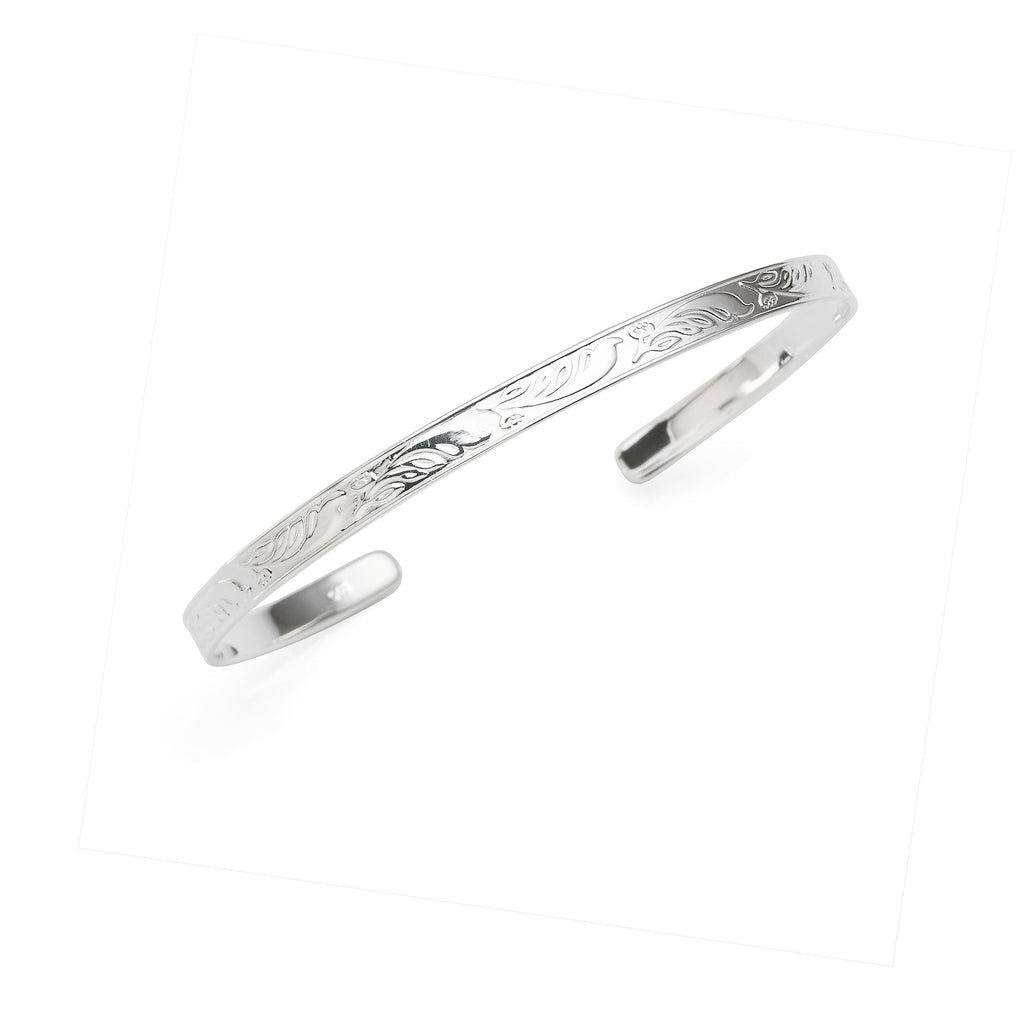 Sterling Silver Embossed Pattern 60mm Cuff Bangle