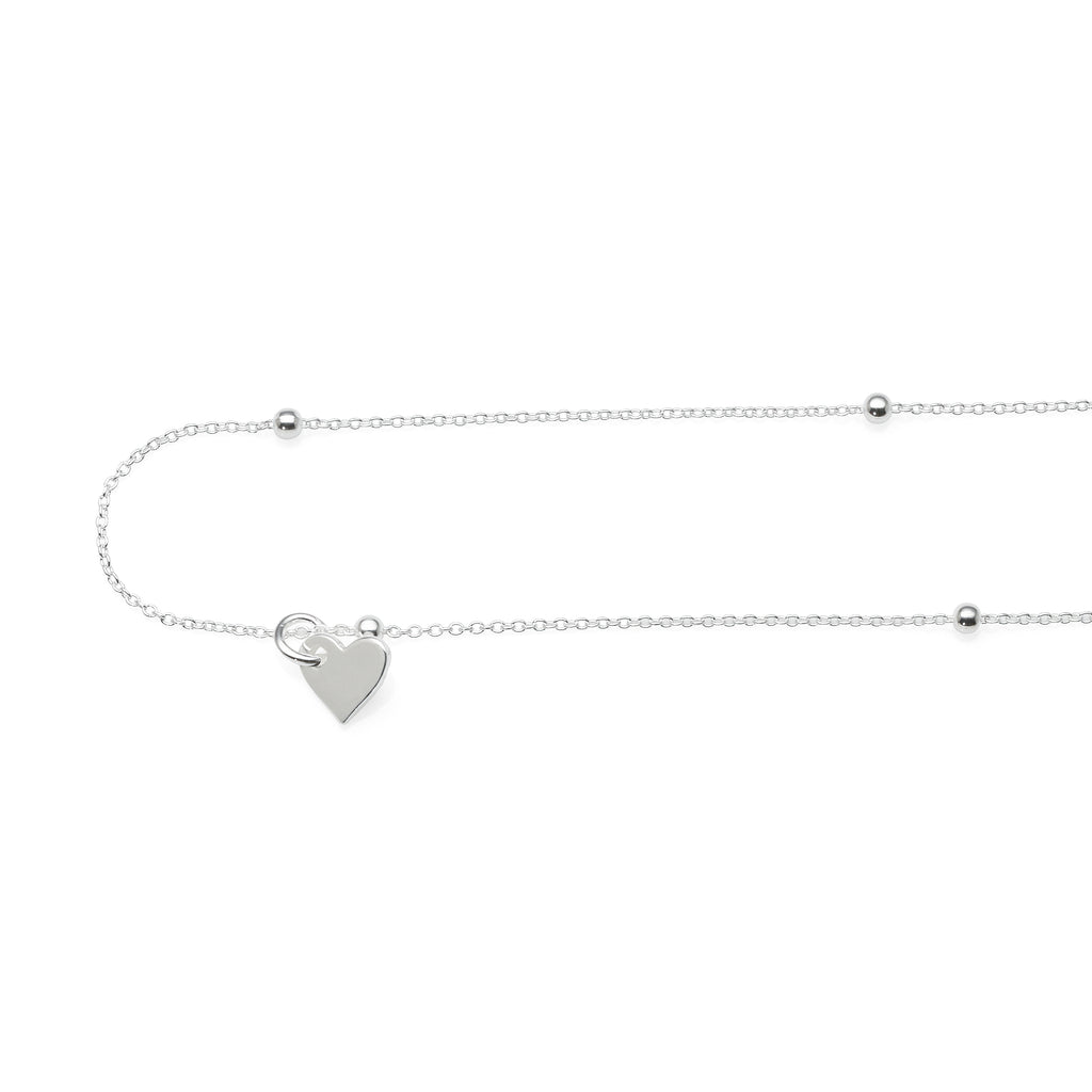 Sterling Silver Cable Link Hanging Heart Charm Anklet