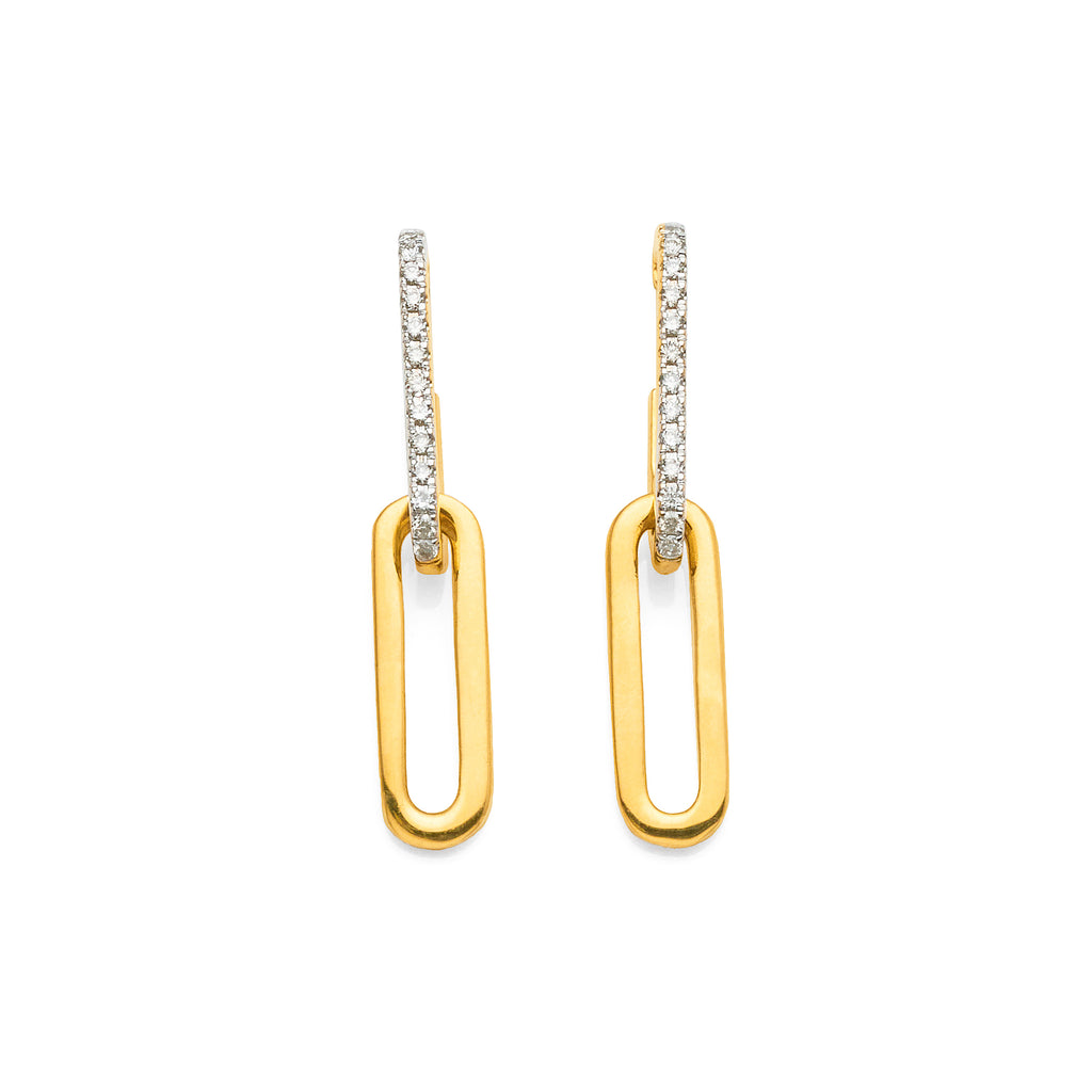 9ct Yellow Gold Diamond Pave Set Paperclip Drop Stud Earring