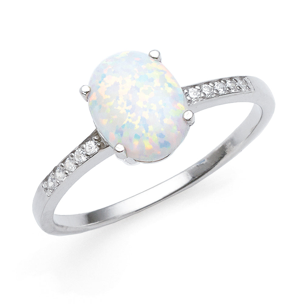 Sterling Silver Oval Opal Look & Cubic Zirconia Ring