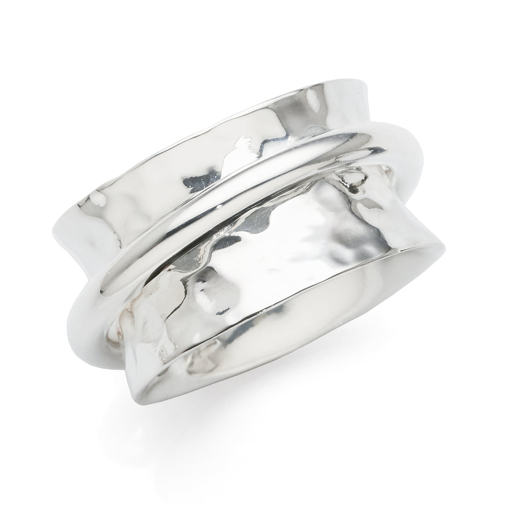 Sterling Silver Concave Hammered Pattern Spinner Ring