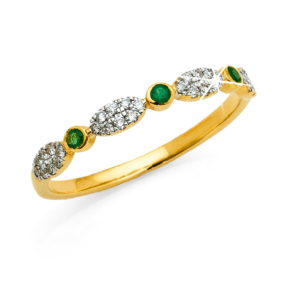 9ct Yellow Gold Diamond & Round Emerald Ring TDW 0.15CT