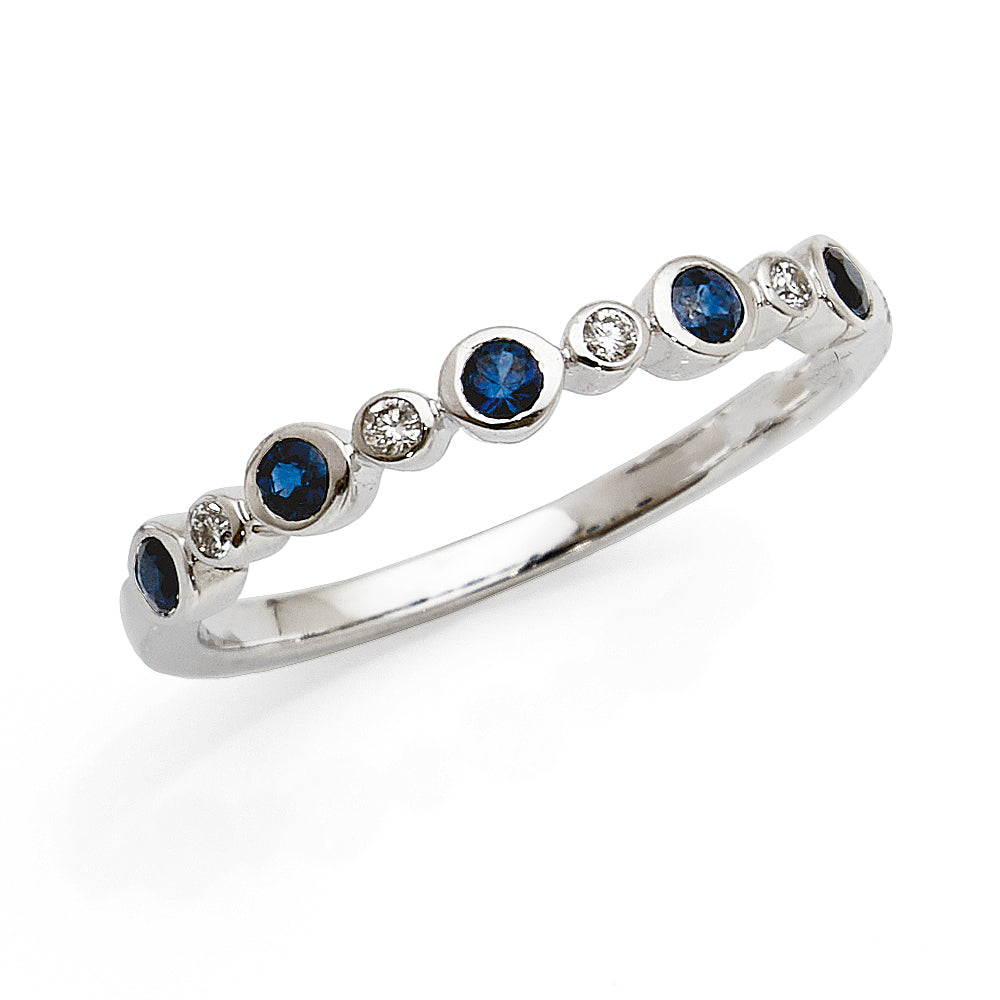 9ct White Gold Sapphire & Diamond Alternating Bezel Set Band