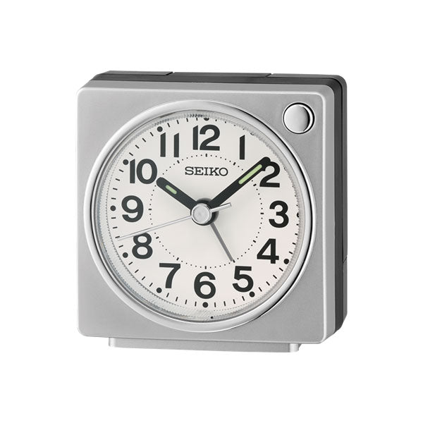 Seiko Silver Square Bedside Alarm Clock QHE196-S