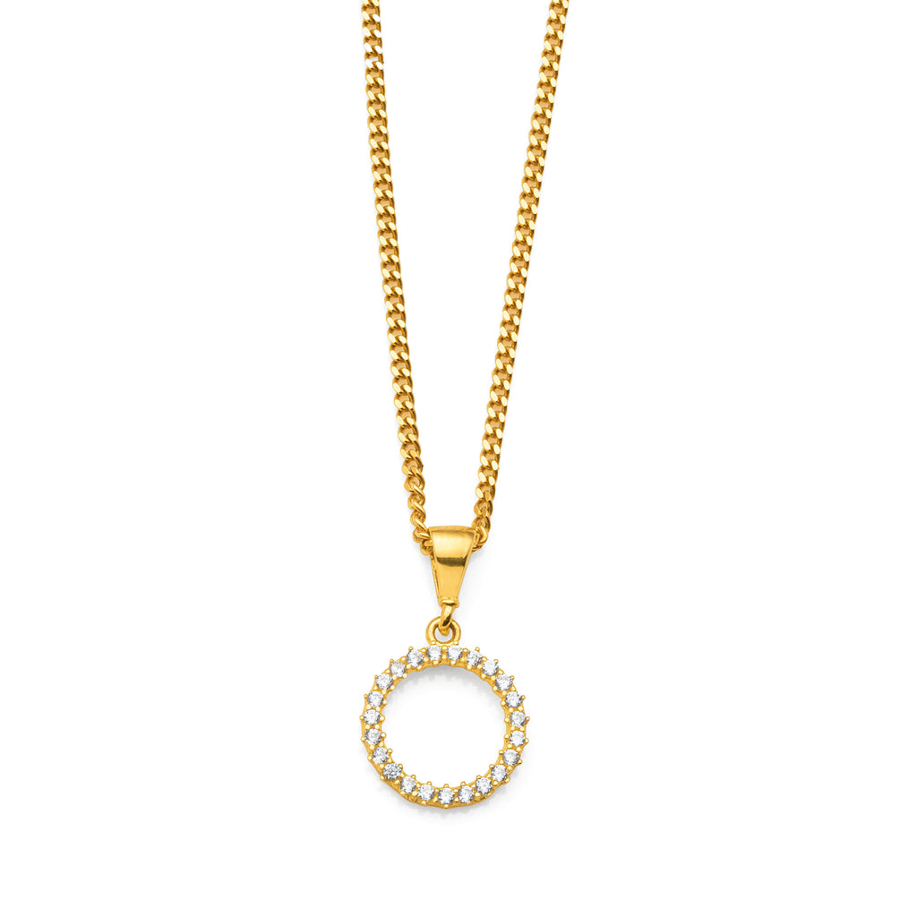 9ct Yellow Gold Grain Set Cubic Zirconia Open Circle Pendant