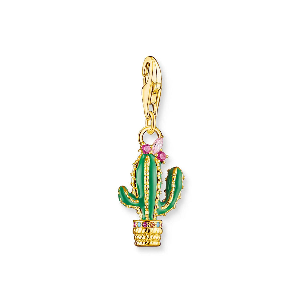 Thomas Sabo Gold Tone Pink Cubic Zirconia Cactus Charm CC192