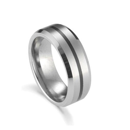 Blaze Tungsten Matte Finish Bevel Edged Ring Black Centre Li