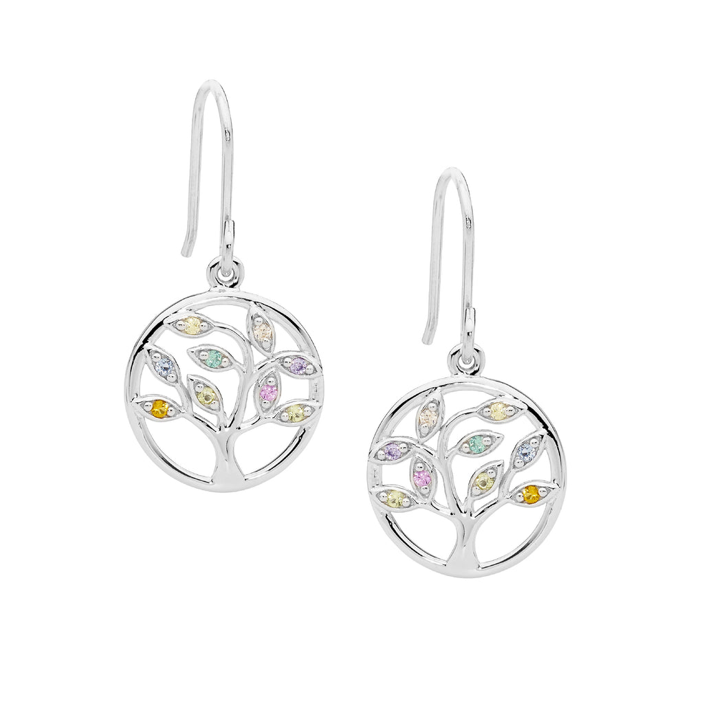 Ellani Sterling Silver Cubic Zirconia Tree of Life Hook Earr