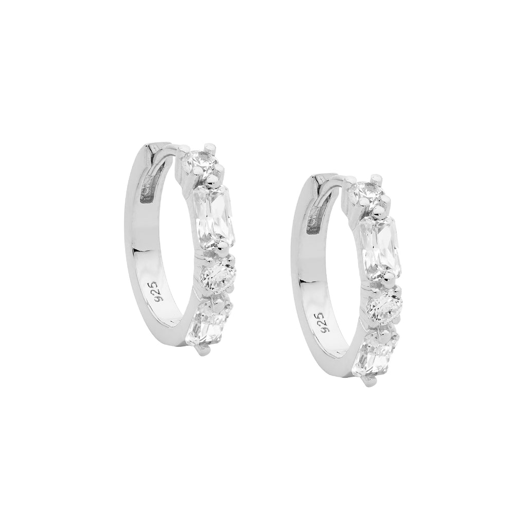 Ellani Sterling Silver Cubic Zirconia 16mm Hoop Earrings E58