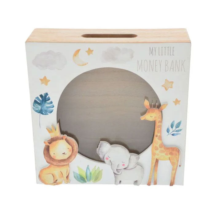 Little Moments Safari Theme Wooden Money Bank 20065