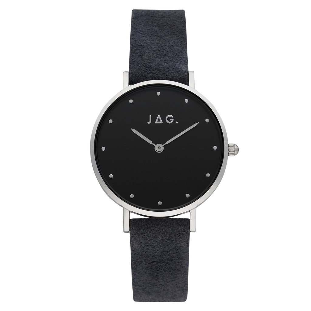 Jag 'Alice' Black Dial Charcoal Suede Strap Watch J2524