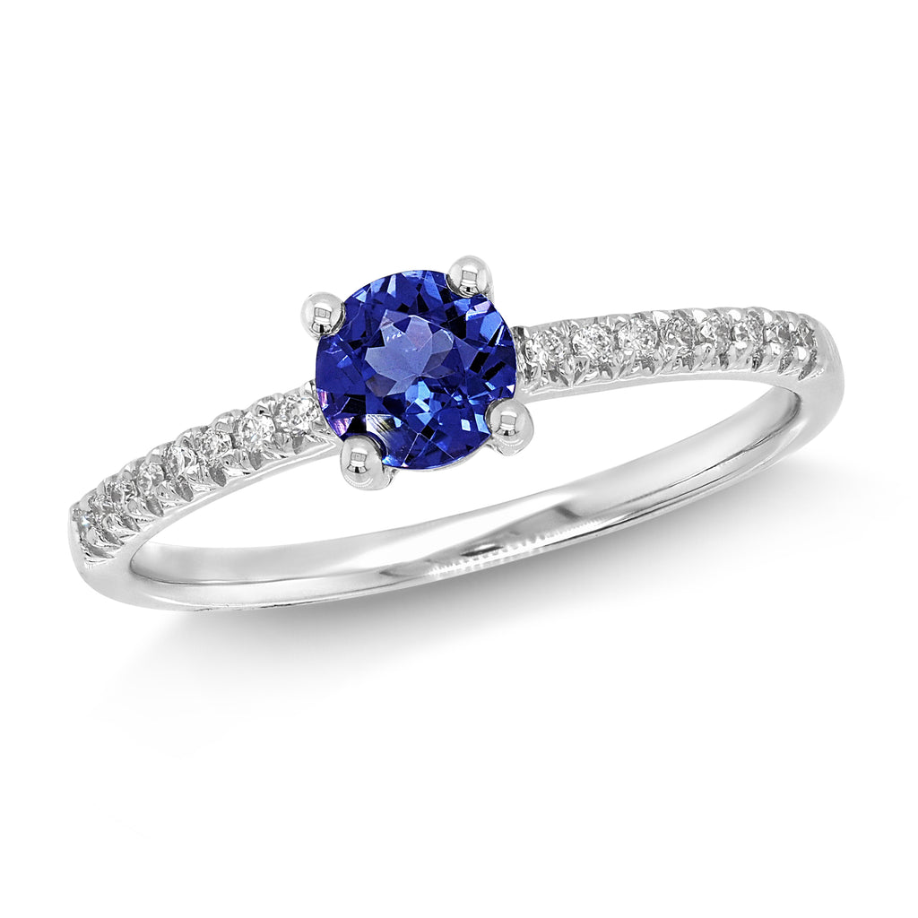 18ct White Gold Round Tanzanite & Diamond Ring TDW0.08CT