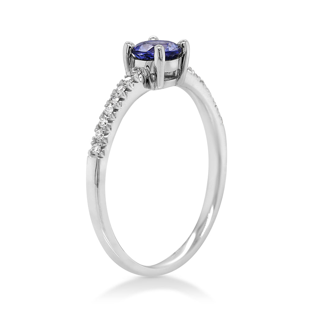 18ct White Gold Round Tanzanite & Diamond Ring TDW0.08CT