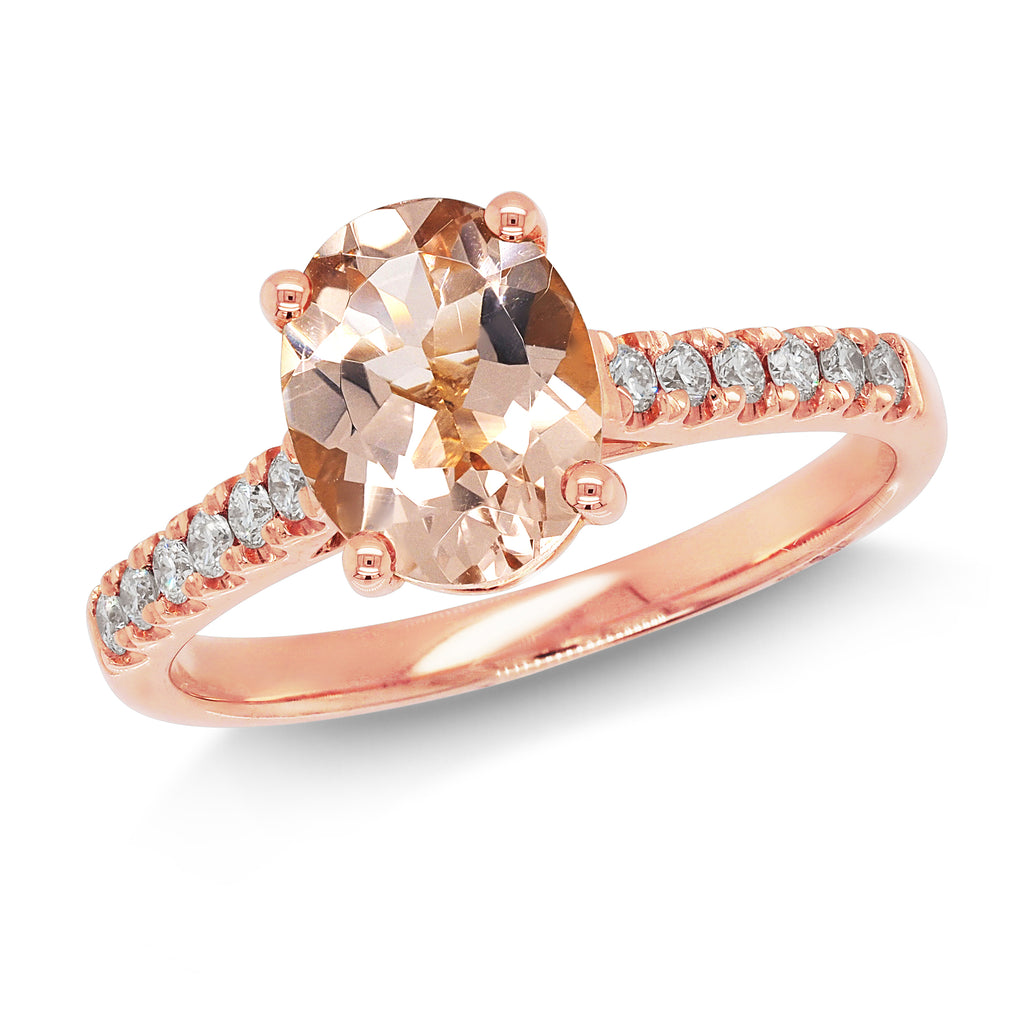 18ct Rose Gold Oval Morganite & Diamonds Ring TDW 0.20CT