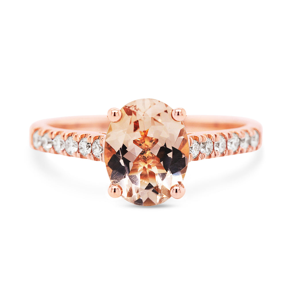 18ct Rose Gold Oval Morganite & Diamonds Ring TDW 0.20CT