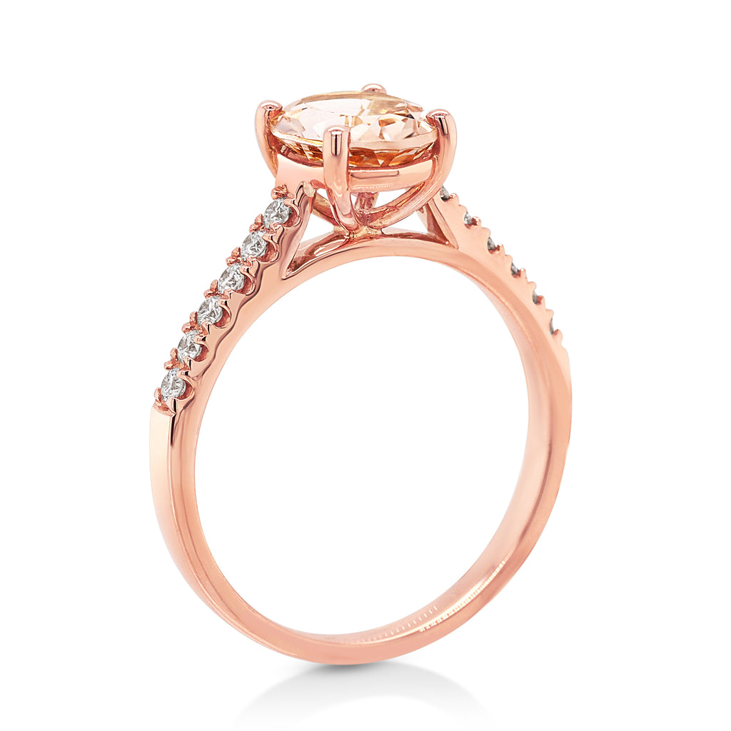 18ct Rose Gold Oval Morganite & Diamonds Ring TDW 0.20CT